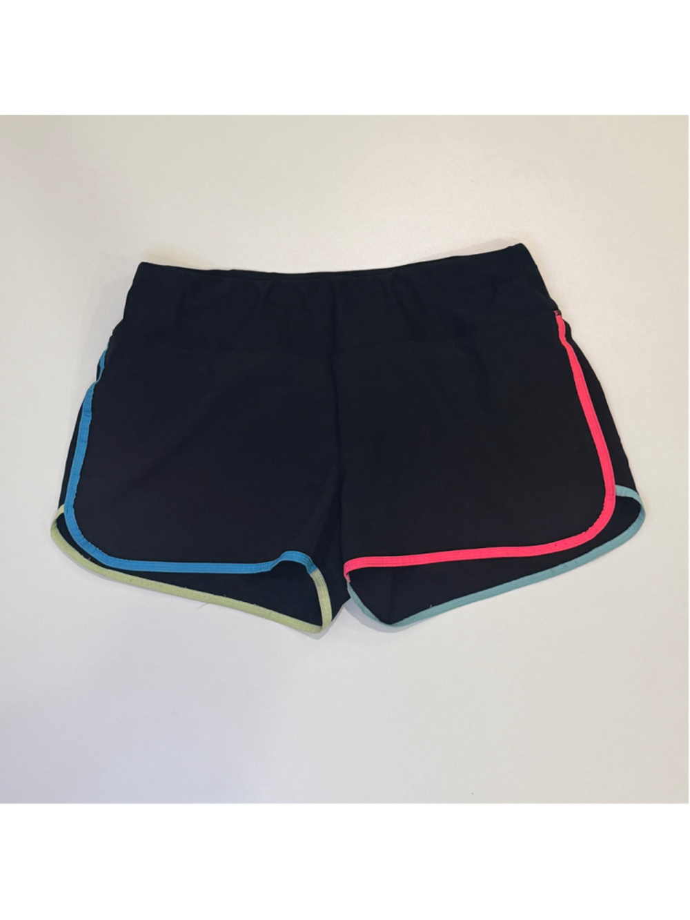 iDecology Women’s M Athletic Running Shorts Black Colorblock Neon Trim Lined